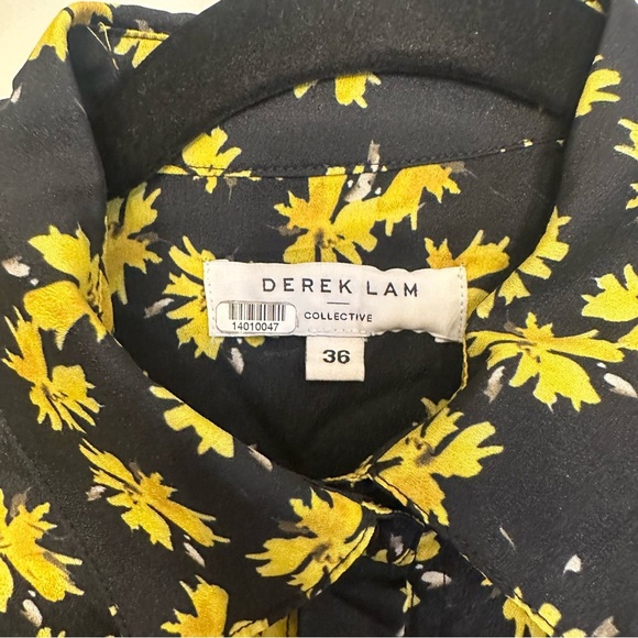 Derek Lam Collective Yellow Floral Pleated Flowy Dress Button Sz 36 US XS-SM - Picture 5 of 10